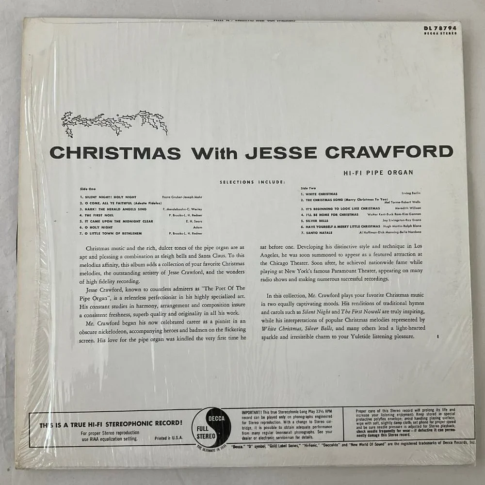 Jesse Crawford: Christmas Vintage Vinyl Record - Picture 3 of 9